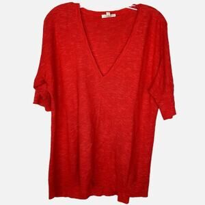 Eileen Fisher Lightweight 3/4 Sleeve V-Neck Sweater - ORANGE